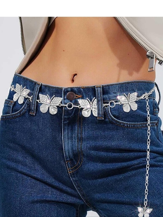 Silver Butterfly Waist Chain Belt - Rhinestone Accent main image 6